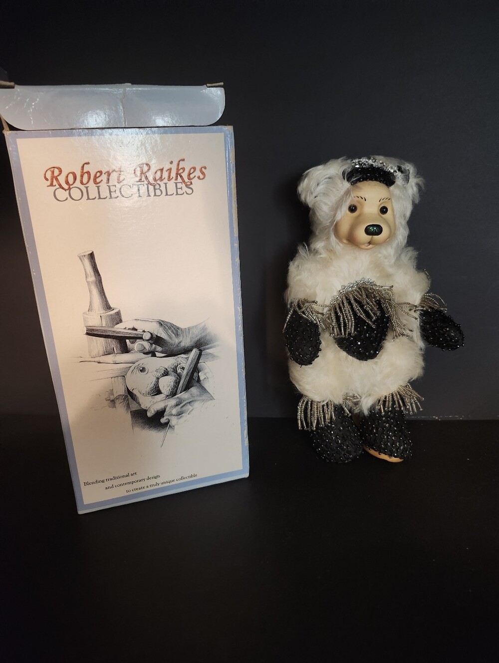 Robert Raikes Collectibles Plush Bear Figurine in Cream and Black